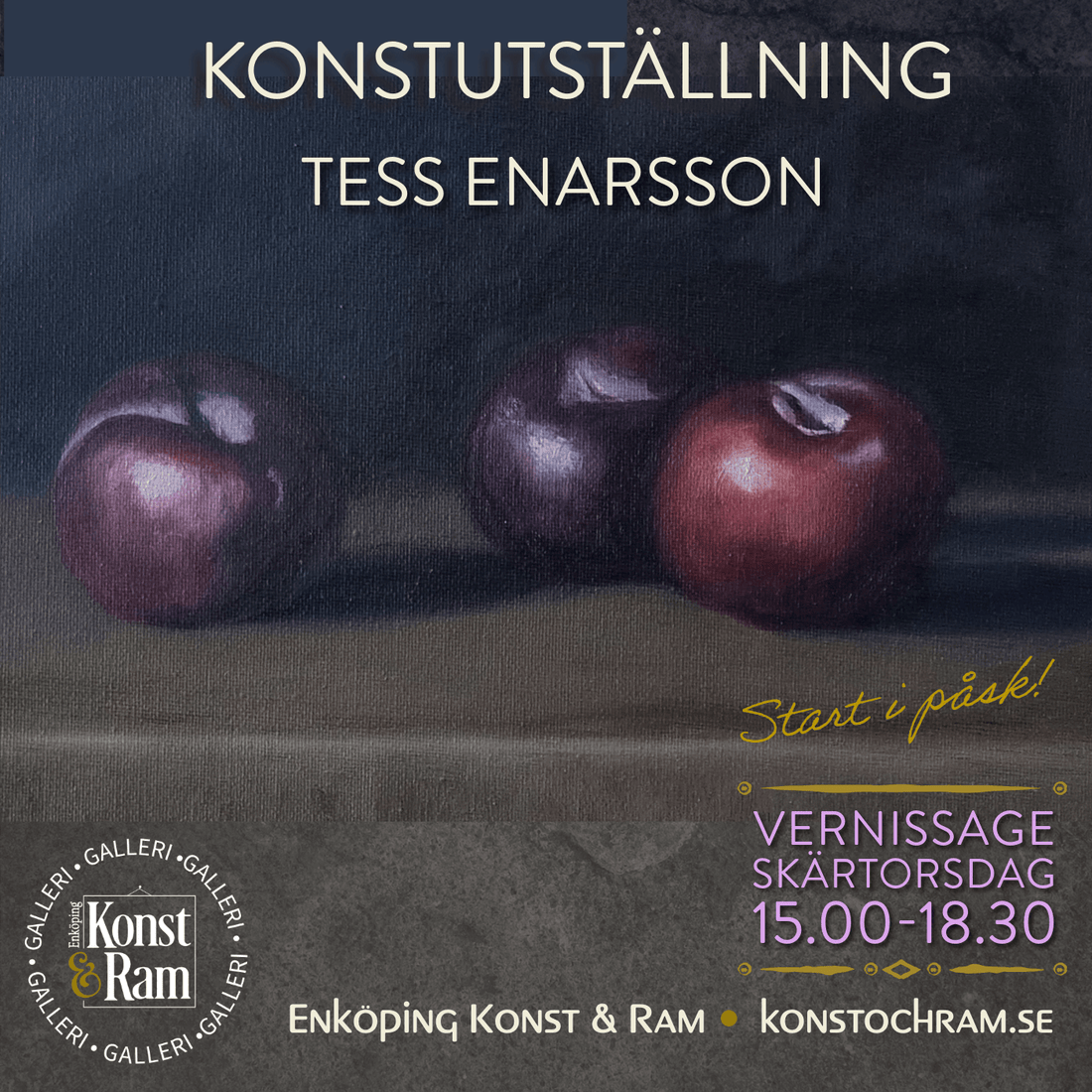 Vernissage & 1-årsfirande 17 april - konst av Tess Enarsson